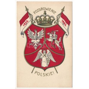 1830-1863 Pozdrowienie Polskie! / Lengyel dombornyomott hazafias címeres propaganda lap ...