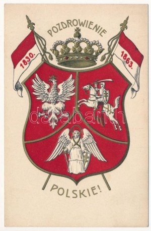 1830-1863 Pozdrowienie Polskie! / Lengyel dombornyomott hazafias címeres propaganda lap ...