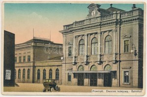 1916 Przemysl, Dworzec kolejowy / Bahnhof / stazione ferroviaria, automobile (fl) + 