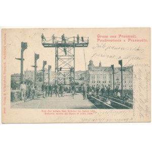 1900 Przemyśl, Budowa mostu na Sanie w roku 1894 / Bau der neuen San Brücke im Jahre 1894 ....