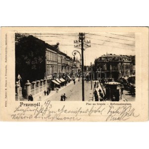 1905 Przemysl, Plac na bramie / Reformatenplatz / Platz, Geschäft von Josef Herzig (EK)