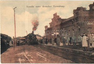 Suwalki, Bahnhof unter deutscher Verwaltung / železničná stanica, počas prvej svetovej vojny pod nemeckou správou...