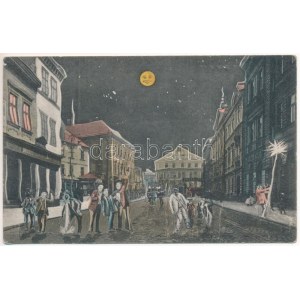 Tarnów w nocy, Droghery, Jozef Kulig, W. Brac. / strada di notte, negozi, farmacia. Montaggio con uomini ubriachi (piega...