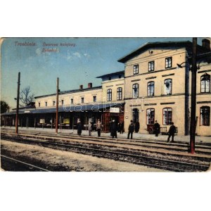 1915 Trzebinia, Tchebin (Galizien); Dworzec kolejowy / Bahnhof / nádraží (odřené rohy) + K.u.k..