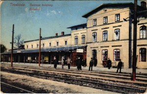 1915 Trzebinia, Tchebin (Galizia); Dworzec kolejowy / Bahnhof / stazione ferroviaria (angoli usurati) + 