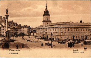 1915 Warszawa, Varsovie, Warschau, Warsaw ; Zamek / Chateau royal / royal castle, horse-drawn tram (small tear...