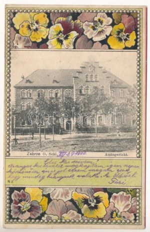1900 Zabrze, Amtsgericht / Okresní soud. Hans Mücke secese, květinový, litografie (EK)