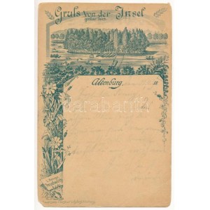 1892 (Vorläufer) Altenburg, Gruss von der Insel, grosser Teich. Hauenstein u. Nestler Art Nouveau, floreale (EB...
