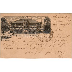 1892 (Vorläufer!!!) Berlin, Charlottenburg, Flora Gartenseite. Sehr frühe Litho-Postkarte! (Ausschnitt)