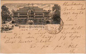 1892 (Vorläufer!!!) Berlin, Charlottenburg, Flora Gartenseite. Velmi raná litografická pohlednice! (řez)