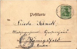 1905 Bombach (Kenzingen), Gasthaus zur Krone / widok ogólny, zajazd. Art Nouveau, kwiatowy, litografia (wytarty narożnik...