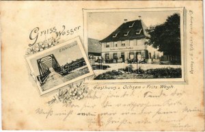 1904 Emmendingen, Gruss aus Wasser. Elzbrücke, Gasthaus z. Ochsen v. Fritz Weyh / bridge, inn. Art Nouveau, floral (EB...