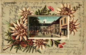 1907 Germersheim, Ludwigstrasse, Kaserne Seyssel / street view, German military barracks. Art Nouveau, Floral, Emb...