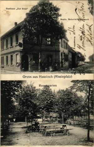 1907 Haßloch, Hassloch (Rheinpfalz); Gasthaus Zur Rose, Rosengarten / hostinec, zahrada (fl)