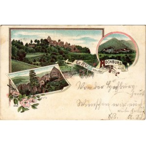 1905 Hochburg (Emmendingen), rovine del castello. Art Nouveau, floreale, litografia (EK)