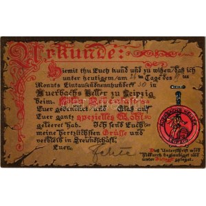 1930 Lipsk, Auerbachs Keller / karta reklamowa winiarni. Emb. litho (otwór)