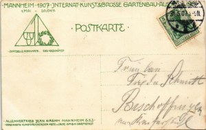 1907 Mannheim, Jubiläums-Ausstellung Mannheim, Ristorante Zillerthal. Internat. Kunst & Grosse Gartenbau-Ausstellung (b...