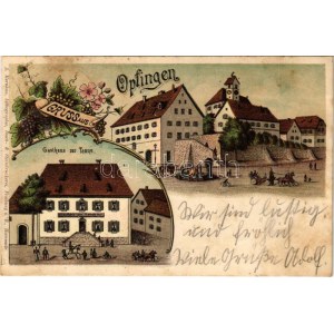 1904 Opfingen (Freiburg im Breisgau), Gasthaus zur Tanne. Secese, květinový, litografie (fl)