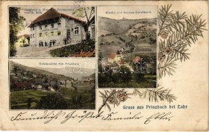 1907 Prinzbach bei Lahr (Biberach), Gasthaus z. Blume u. Postagentur von A. Eble, Kirche und Schloss Geroldseck ...