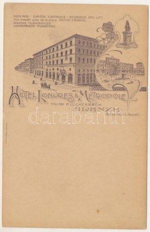 Firenze, Florencie; Hotel Metropole & Londres, tenu par P. Luckenbach. Richter & Co. Art Nouveau...