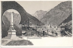 Fortezza, Franzensfeste (Südtirol); Krieger Denkmal in der Sachsenklemme / pomnik bohaterów wojskowych, tory kolejowe...
