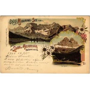 1900 Lago di Misurina, Lac de Misurina (Belluno) ; Gruss vom Misurina-See. Sorapiss, Drei Zinnen...