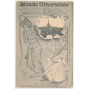 1903 Milano, Il Duomo. Mondo Umoristico, Cura Miracolosa. H. Guggenheim &amp; Co. / Secesyjny montaż z gazetami ...