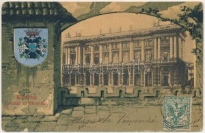 1903 Modena, Palazzo di Giustizia. Cromo Fototipie Enrico Genta / Palác spravedlnosti. Secese, litografický erb...