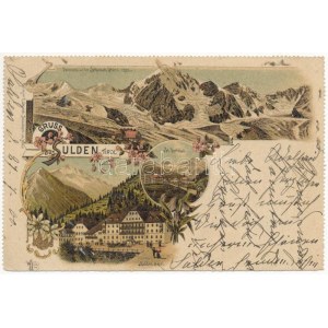 1900 Solda, Sulden (Südtirol) ; Panorama von der Schaubach Hütte (2573 m), St. Gertraud, Sulden Hotel. E...