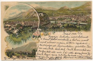 1900 Trente, Trient (Südtirol) ; Belvedere, Convento dei Cappuccini, Piazza della Stazion e Monumento a Dante...