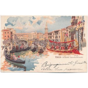 Venezia, Benátky, Venedig; La regata, Gran corso delle barche / The Historic Regatta. F. Guggua litho
