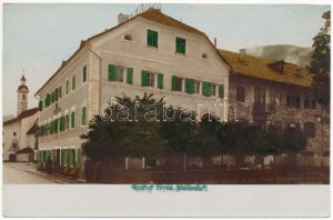 Villabassa, Niederdorf (Jižní Tyrolsko); Gasthof Emma / hotel. Ručně kolorovaná fotografie Fritze Gratla