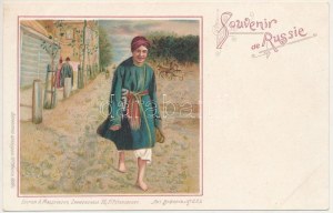 Souvenir de Russie / Saluti dalla Russia, folclore. Edizione A. Malevinsky Art Nouveau, litografia