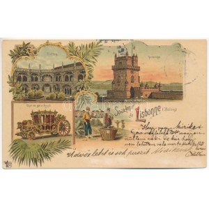 1898 (Vorläufer) Lissabon, Lisboa, Lisbonne; Char de gala Royal, Cloitre, Belem Forteresse / Königliche Kutsche, Kloster...