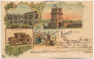 1898 (Vorläufer) Lizbona, Lisboa, Lisbonne; Char de gala Royal, Cloitre, Belem Forteresse / Królewski powóz, klasztor ...
