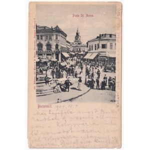 1904 Bukurešť, Bukarest, Bucuresti, Bucuresci; Piata Sf. Anton / náměstí, trh (mokré poškození)
