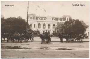 Bukurešť, Bukarest, Bucuresti, Bucuresci; Palatul Regal / Královský palác, kočáry tažené koňmi (fl)