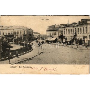 1904 Giurgiu, Gyurgyevó, Gyurgyó; Piata Carol / square, Hotel Paris, shops. Editura Ed. Fellmer Fotogr. (EM...
