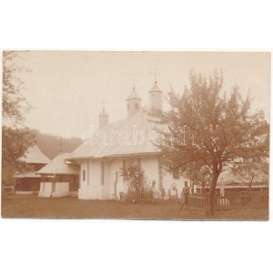 ~1917 Moara Nica (Suceava), Biserica de lemn / prawosławna drewniana cerkiew, żołnierz K.u.k. zdjęcie (fl)