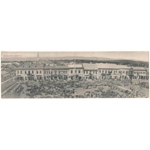 1912 Radauti, Radóc, Radautz (Bukovina, Bucovina, Bukowina); Marktplatz / market square, shops of Feibel Gutman...