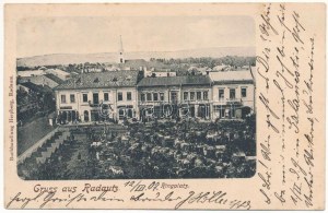 1907 Radauti, Radóc, Radautz (Bukovina, Bucovina, Bukowina); Ringplatz / rynek, hala piwna ...