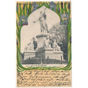 1900 Bazilej, St. Jacobs Denkmal / pamätník. Rathe &amp; Fehlmann 415. Secesný, litografický rám s kvetom (EK...