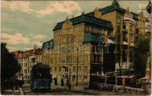 1908 Göteborg, Haga Kyrkogata / ulice, tramvaj do Lilla Bommen, obchod