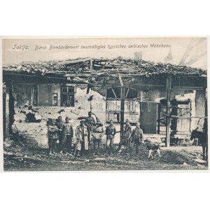 Tekija (Kladovo), Durch Bombardement beschädigtes typisches serbisches Wohnhaus / WWI Austro-Ungarico K.u.K. militare...