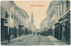 Kranj, Krainburg; ulice, obchod Logar & Kalan. W. L. Bp. 1823. (EB)