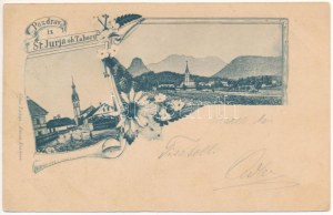 1899 (Vorläufer) Sveti Jurij ob Taboru, St. Georgen am Tabor ; vue générale, église. Art nouveau, floral (fl...