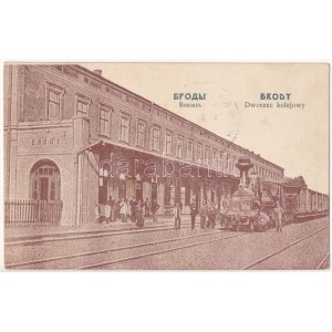 1915 Brody, Dworzec kolejowy / Bahnhof / železničná stanica, vlak, lokomotíva