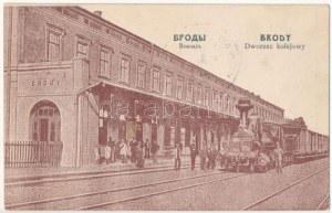1915 Brody, Dworzec kolejowy / Bahnhof / nádraží, vlak, lokomotiva