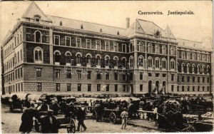 1918 Czerniowce, Czernowitz, Cernauti, Csernyivci (Bukowina, Bukowina); Justizpalais / pałac sprawiedliwości, rynek (EK...