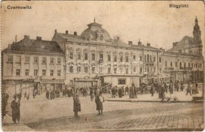 Chernivtsi, Czernowitz, Cernauti, Csernyivci (Bukovina, Bucovina, Bukowina) ; Ringplatz / place, tram, magasins (EB...
